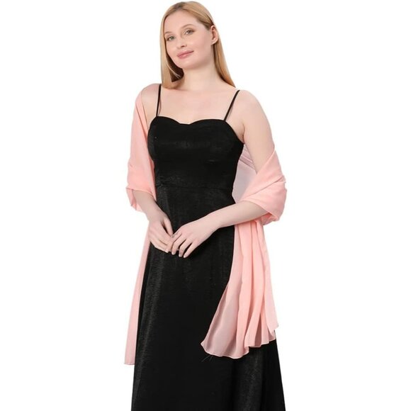 Women Pink Elegant Soft Sheer Chiffon Stole Bride Wedding Shawls and Wraps - Picture 5 of 7